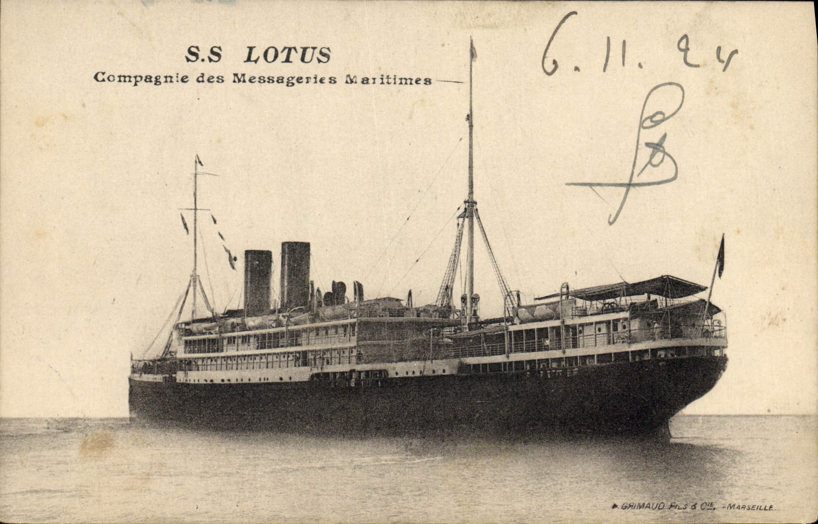 CPA Bateau Paquebot SS Lotus Compagnie des Messageries Maritimes