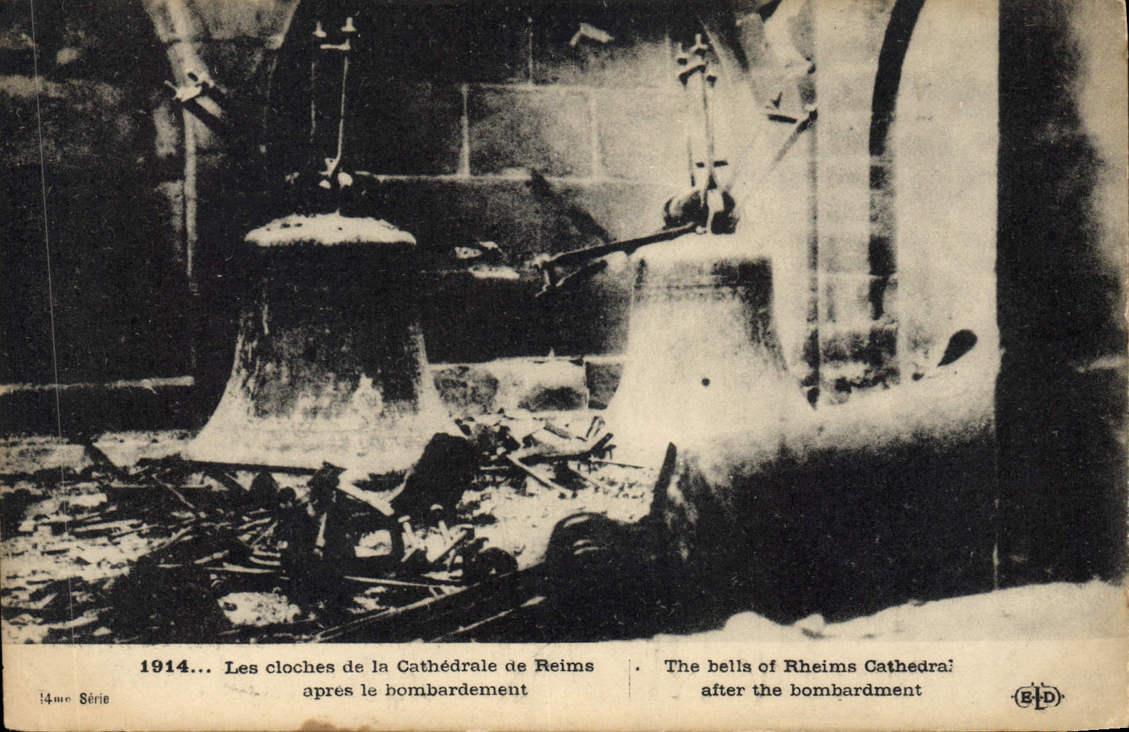 Vintage Postcard Bell bells of the cathedral of Rheims after the bombardment