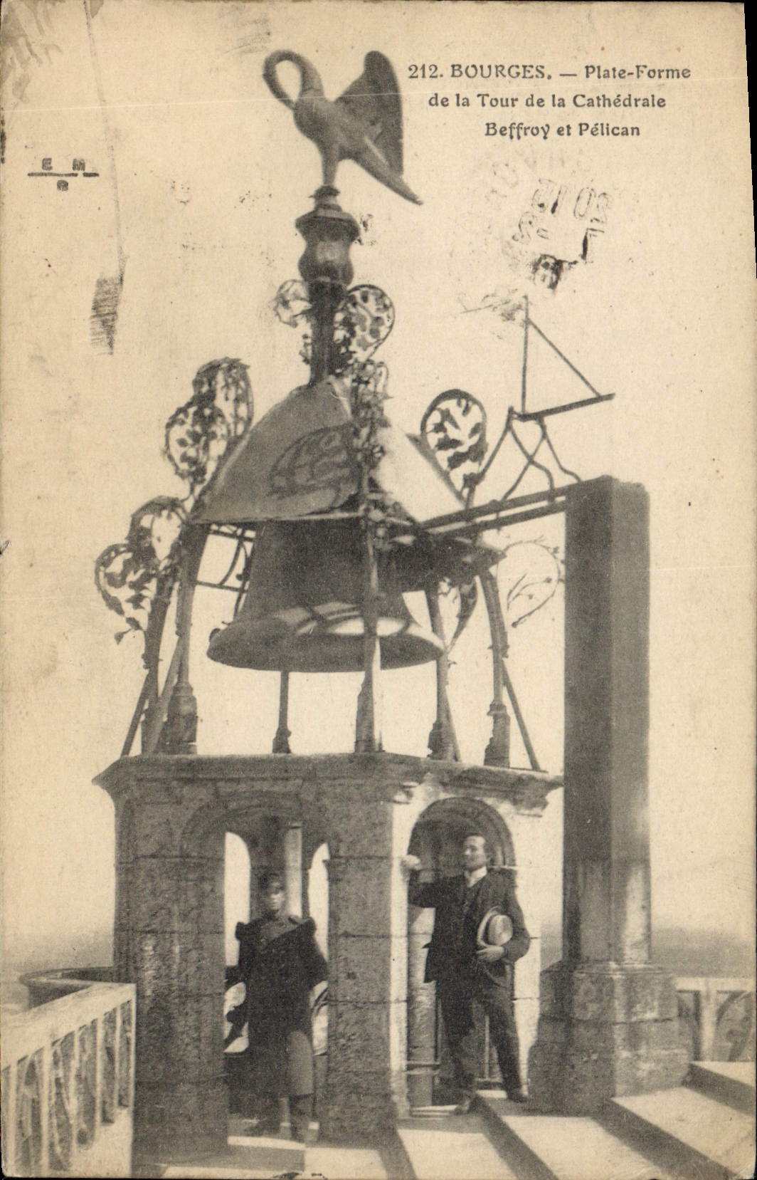 Vintage Postcard Cloche Bourges Plate Forms tower of the cathedral Beffroy and Pelican