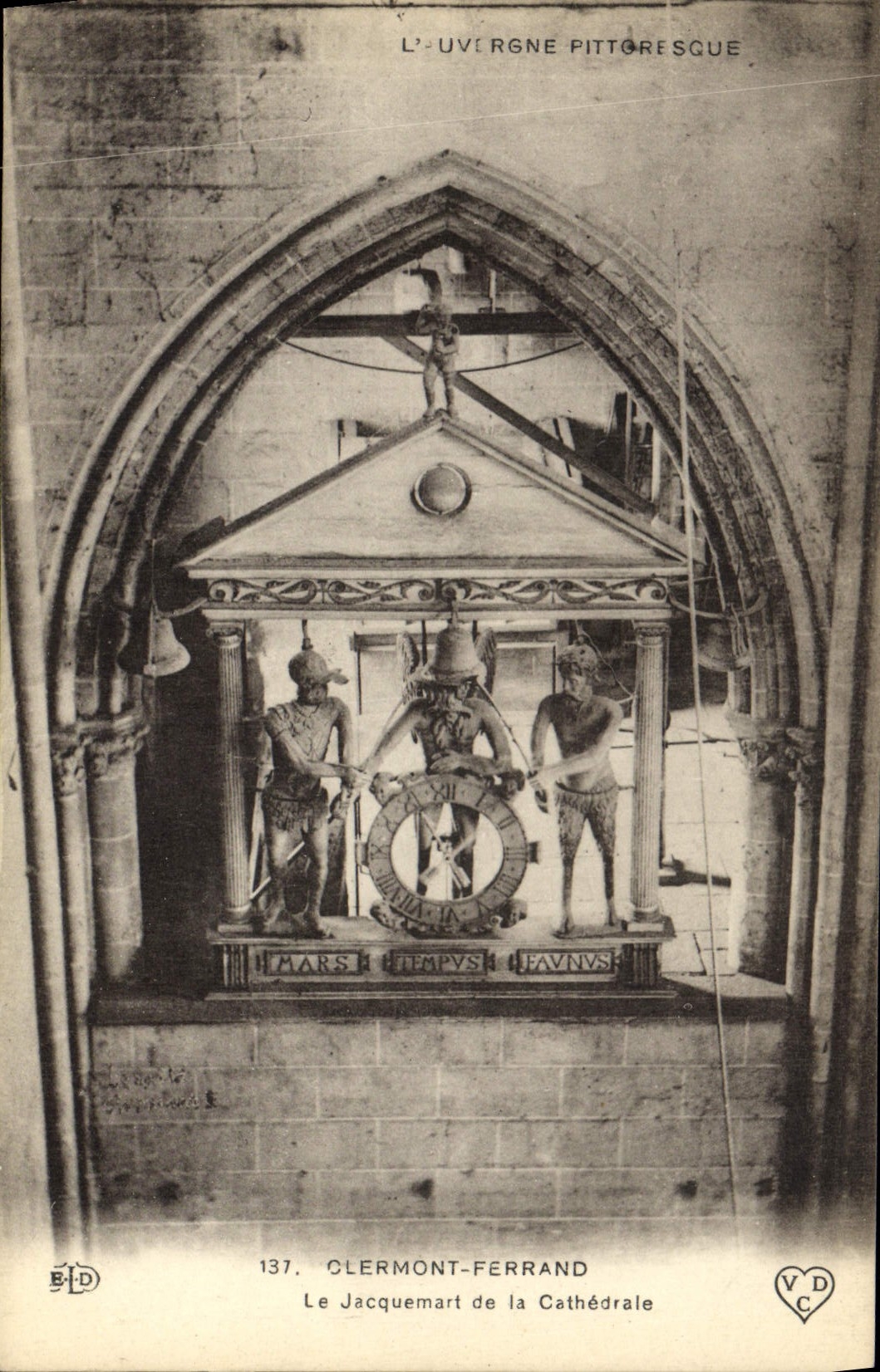 Vintage Postcard Bell Clermont Ferrand Jacquemart of the cathedral