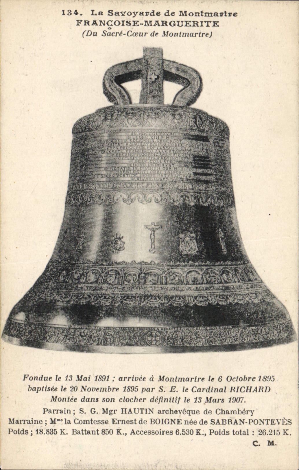 Vintage Postcard Cloche the Savoyard one of Montmartre Francoise Marguerite Paris Crowns Heart