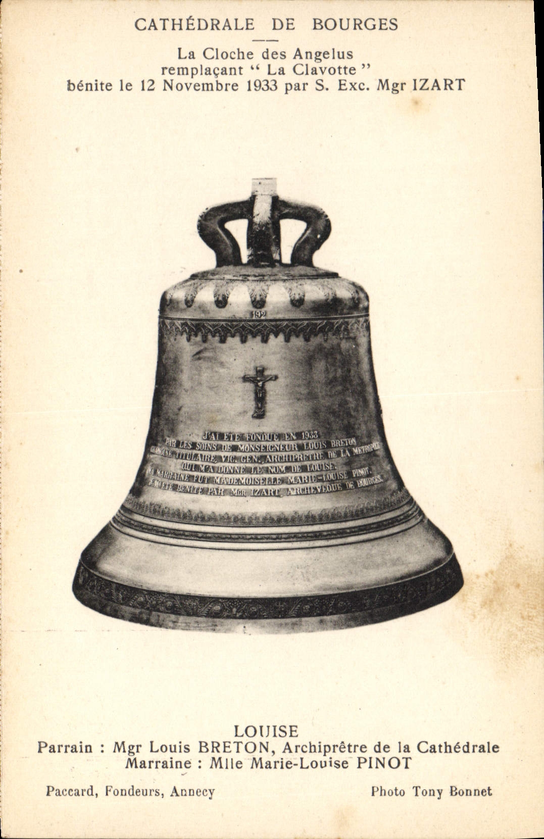 Vintage Postcard Cathedral Bell of Bourges the bell of the Angelus replacing Clavotte Louise