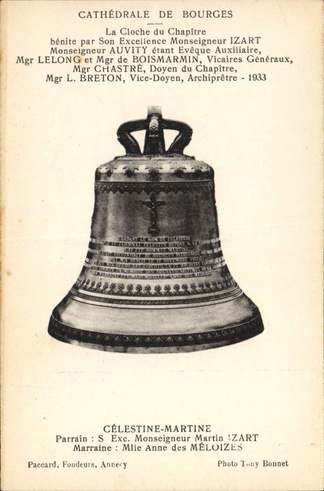 Vintage Postcard Cathedral Bell of Bourges the bell of the Chapter Celestine Martine