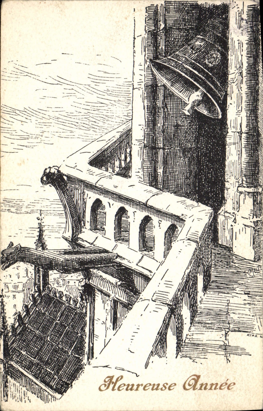 Vintage Postcard Happy Bell Year