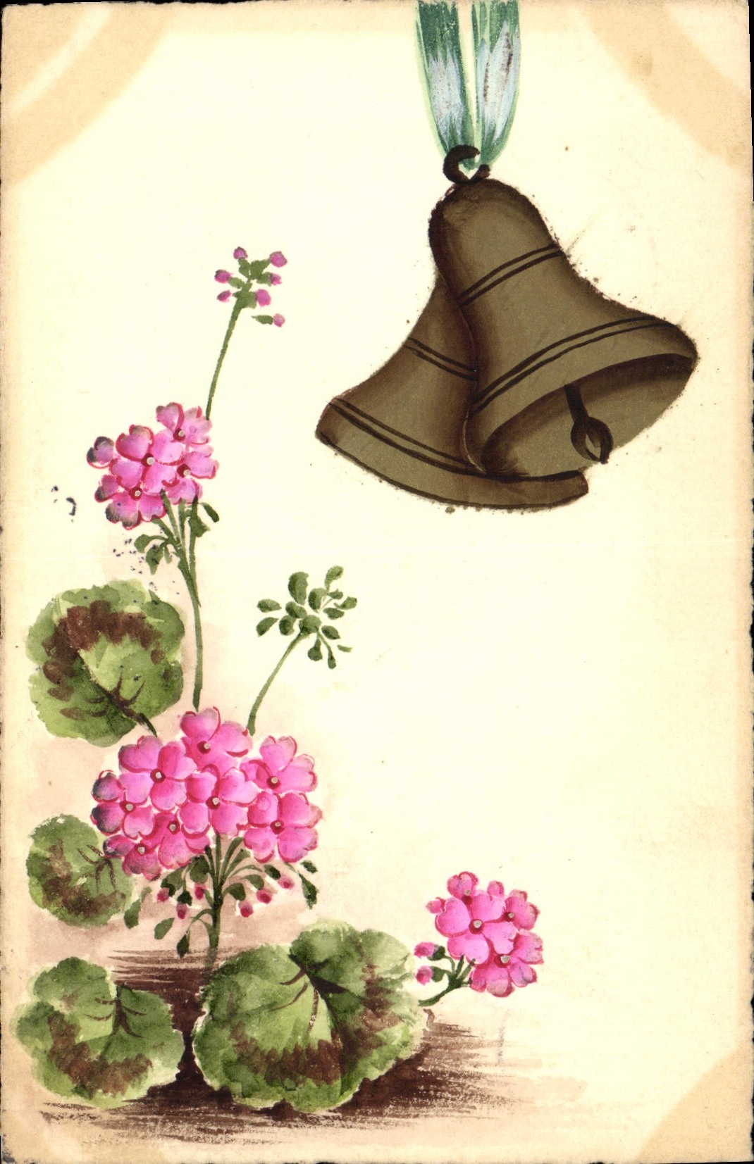 Vintage Postcard Bells Clover (drawing has the hand)