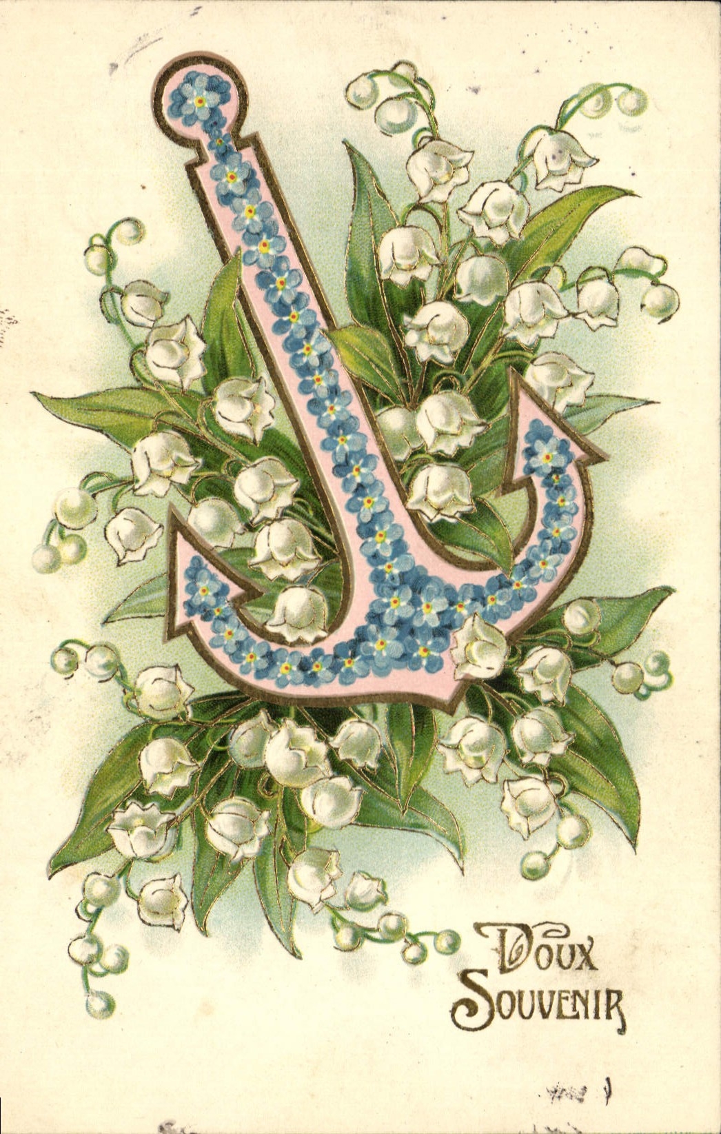 Vintage Postcard Fantaisie Flowers Lily of the valley Anchors of marine