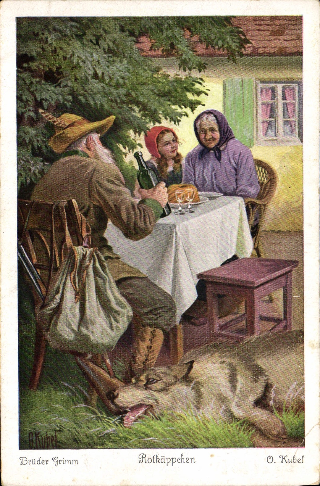 Vintage Postcard Chasse Hunter has Chien table