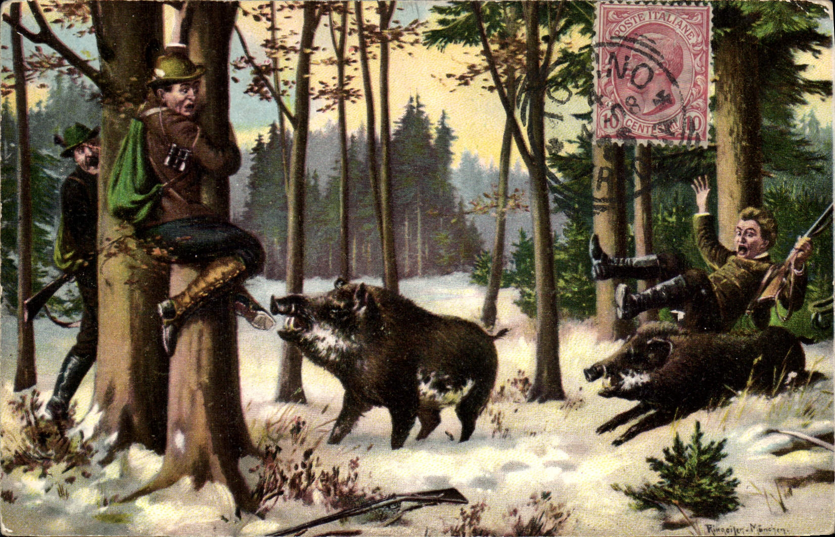 CPA Chasse Chasseur Sangliers