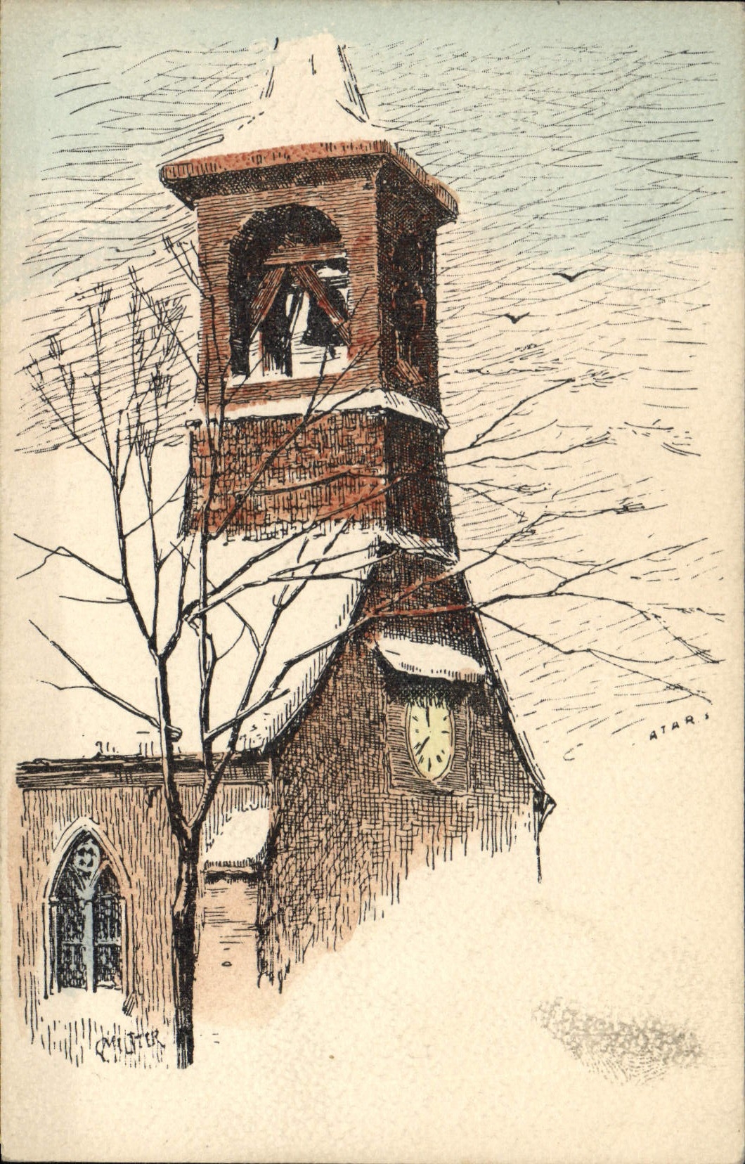 Vintage Postcard Fantasy Illustrator Bell-tower