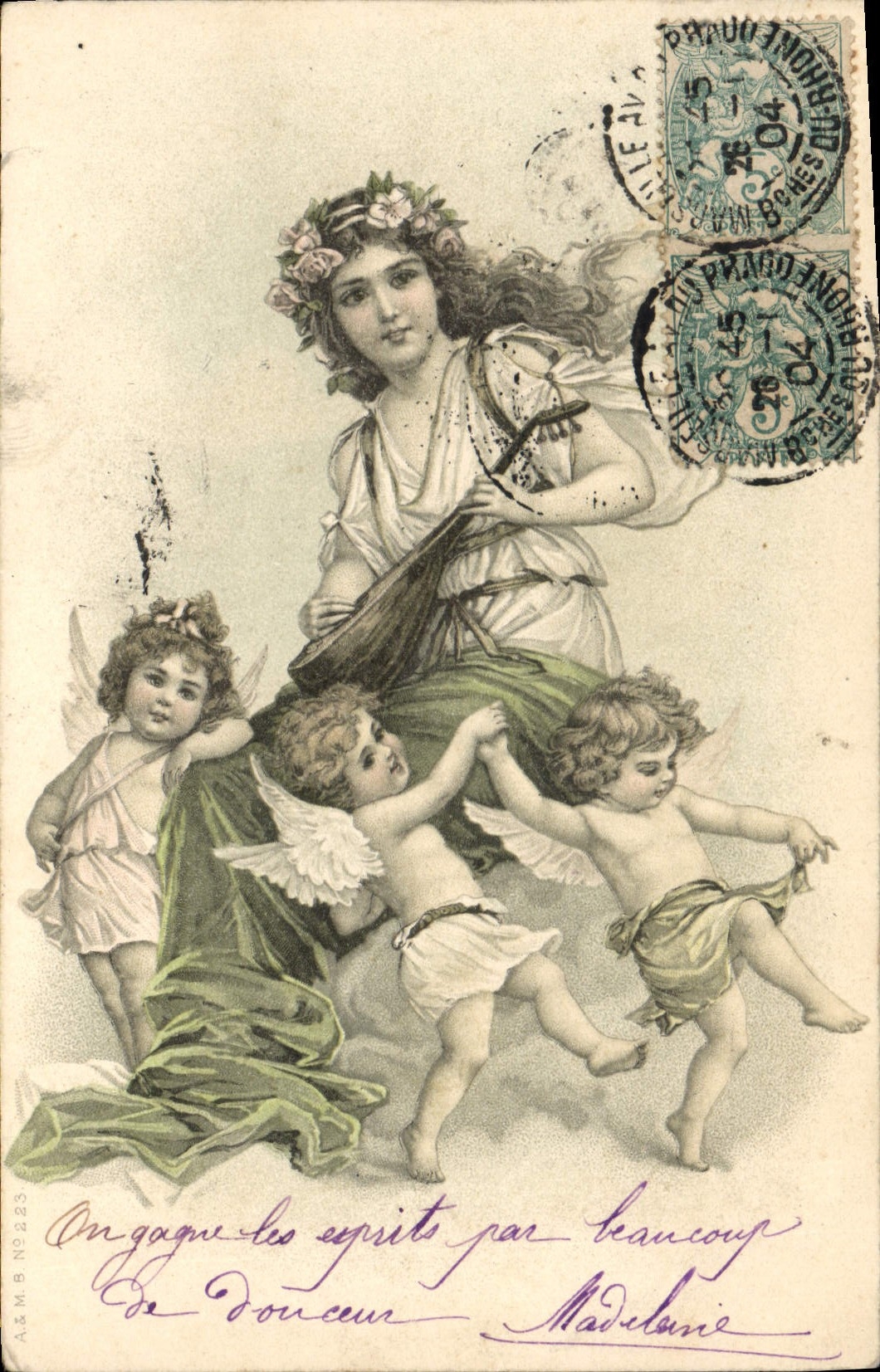 Vintage Postcard Fantasy Illustrator Woman Children Angels