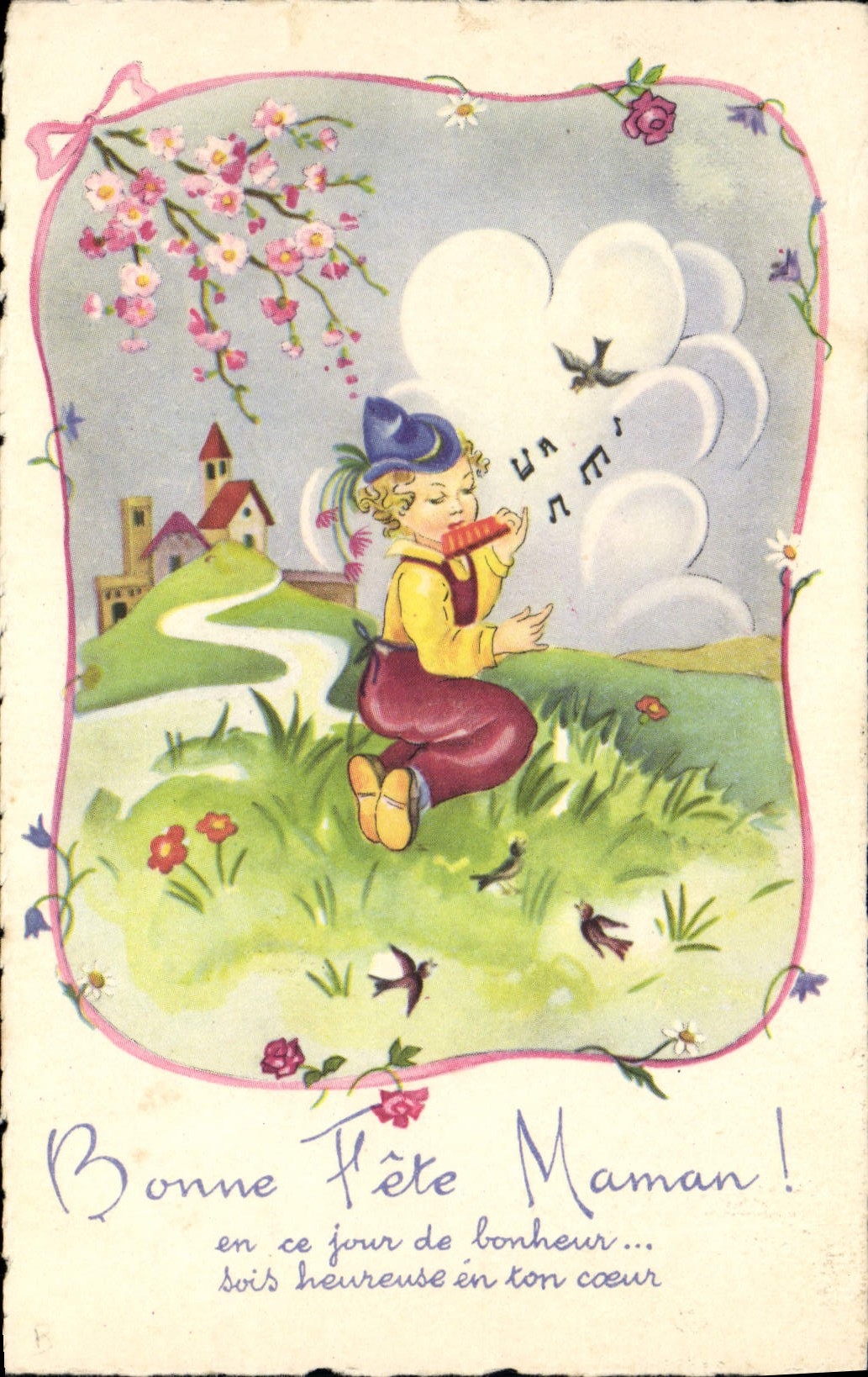 Vintage Postcard Fantaisie Illustrator Good Child celebrates mom!