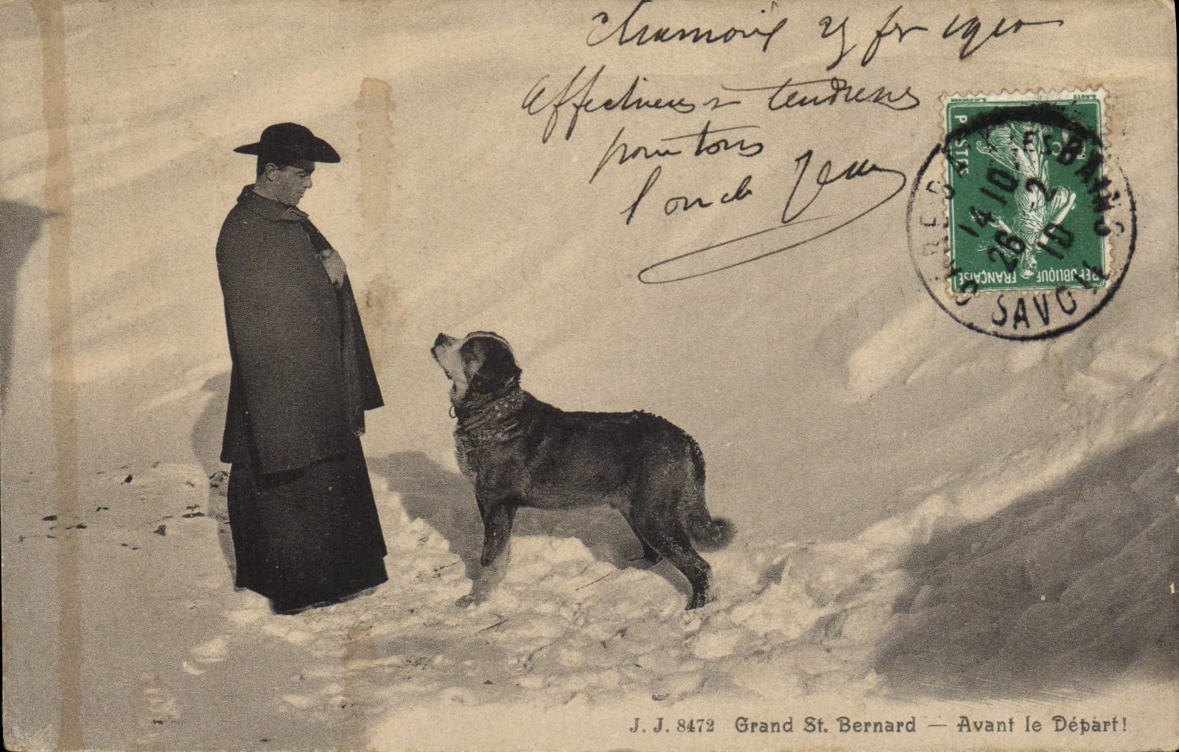 Vintage Postcard Dogs Dog Large St Bernard Before the departure!