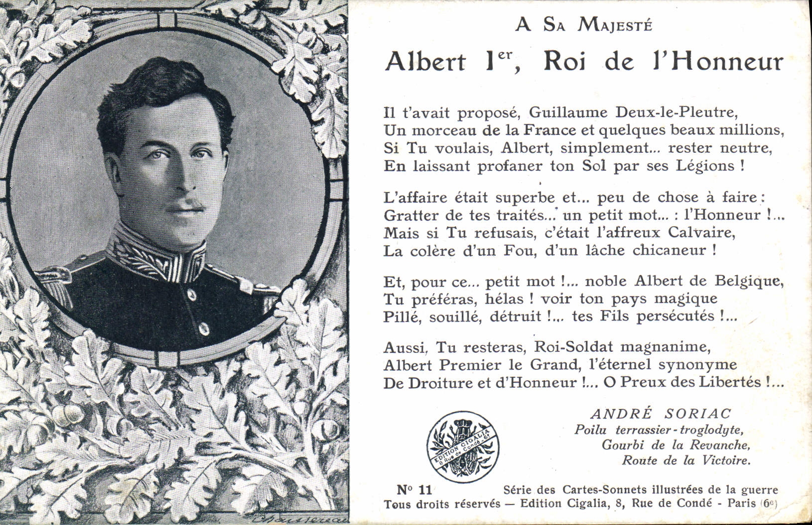 CPA Militaria Albert 1er Roi de l'Honneur 