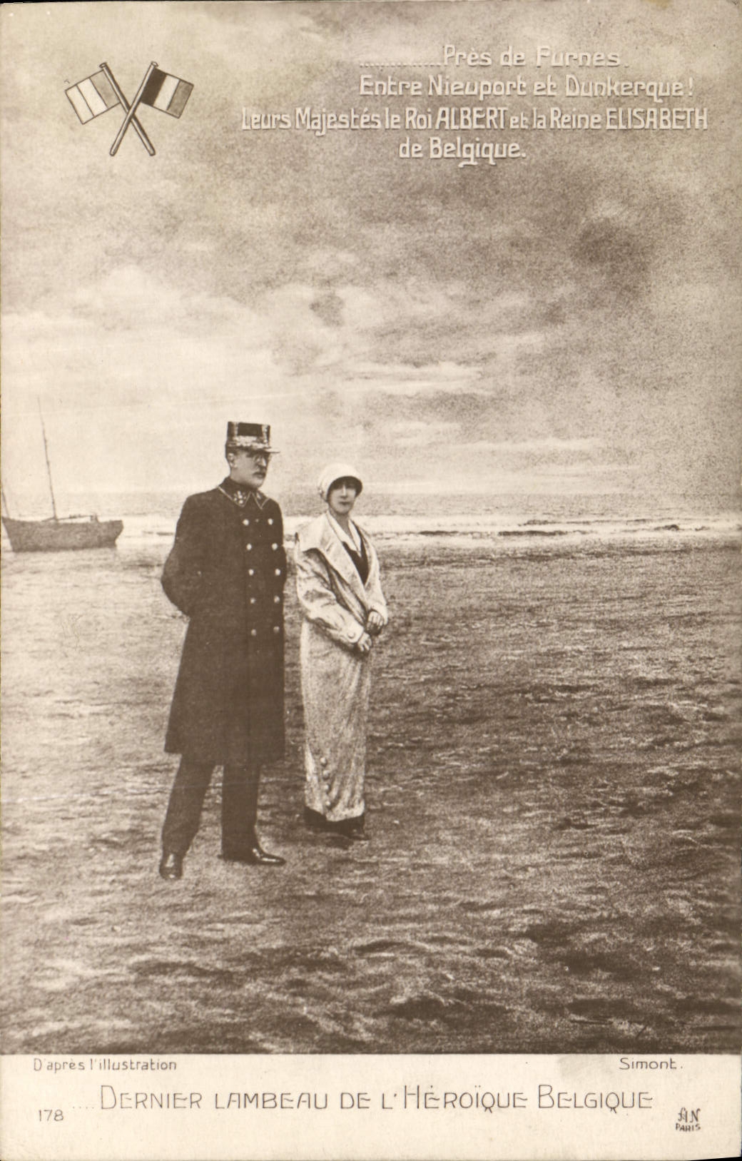 CPA Militaria Pres de Furnes Entre Nieuport et Dunkerque Roi Albert Reine Elisabeth de Belgique 
