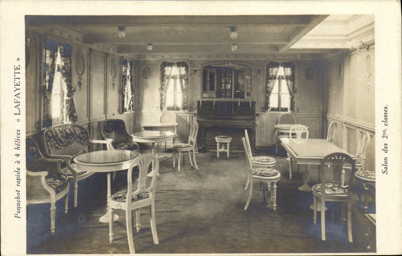 Vintage Postcard Boat Steamer rapidea 4 propellers Lafayette Living room of the 2nd classes