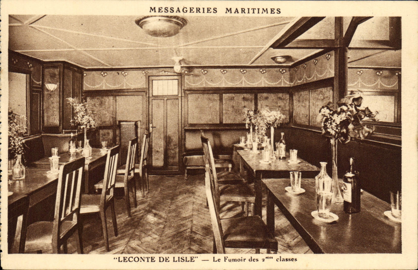 Vintage Postcard Boat Shipping company Leconte de Lisle the smoking-room of the 2nd classes