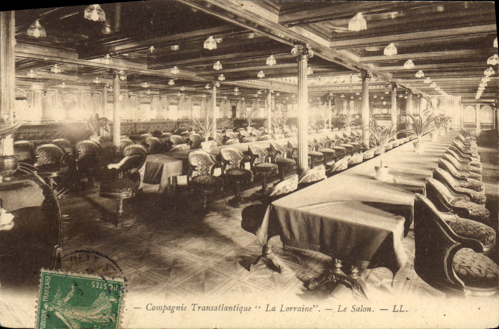 Vintage Postcard Transatlantic Boat Company Lorraine the living room