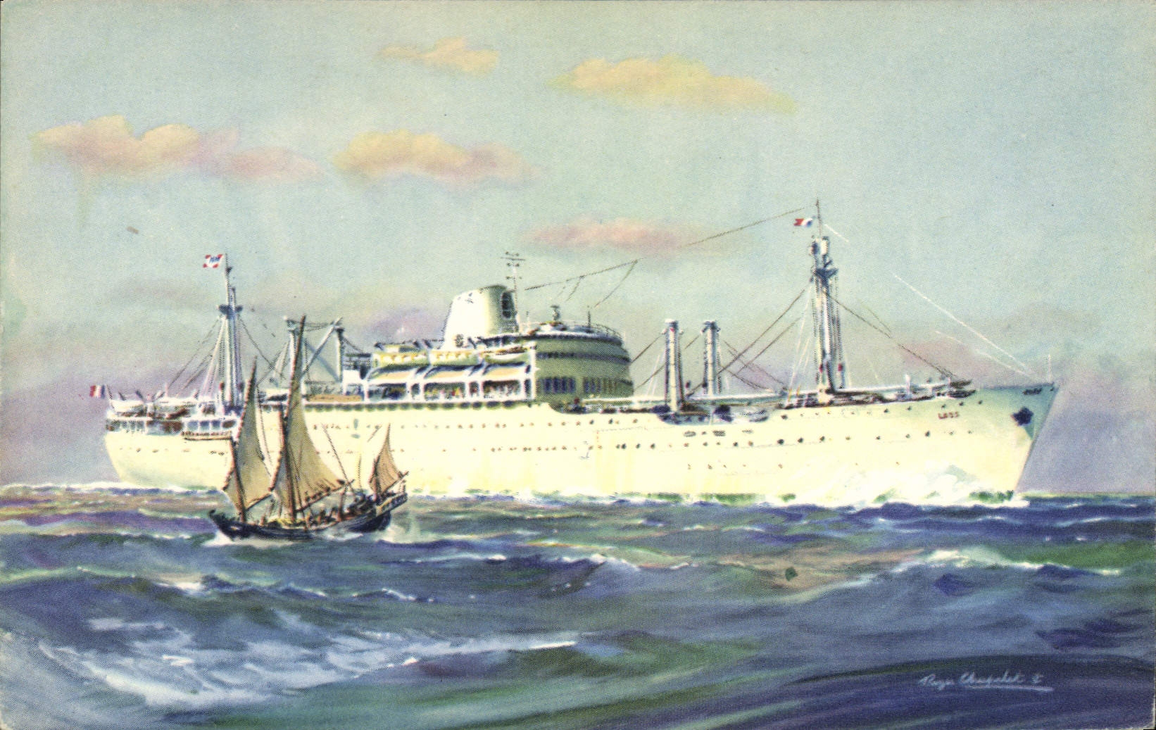 CPA Bateau Compagnie des Messageries Maritimes Laos