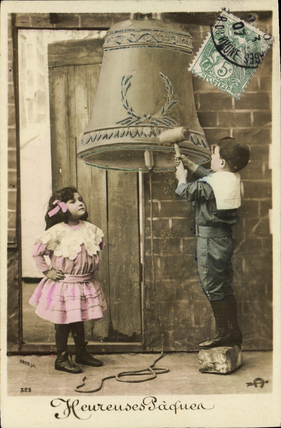 CPA Cloche Enfants Paques 