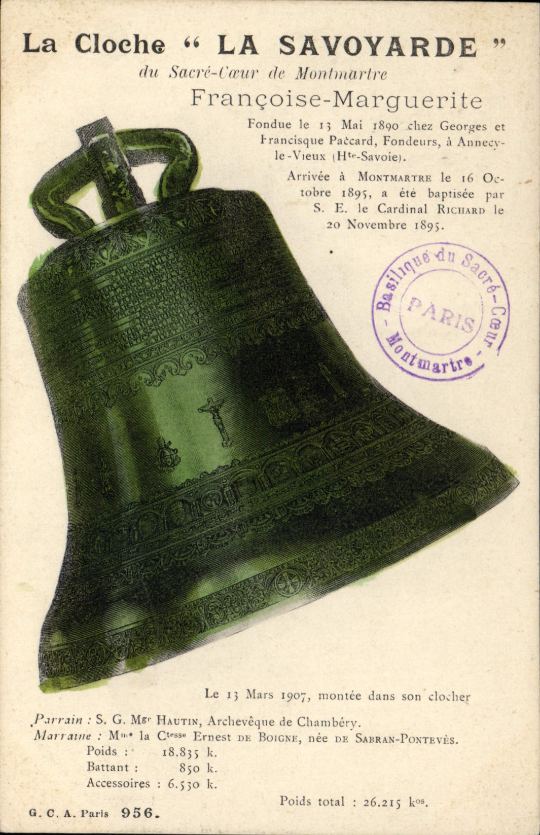 Vintage Postcard Bell the Savoyard one of the Sacring Heart of Montmartre Francoise Marguerite
