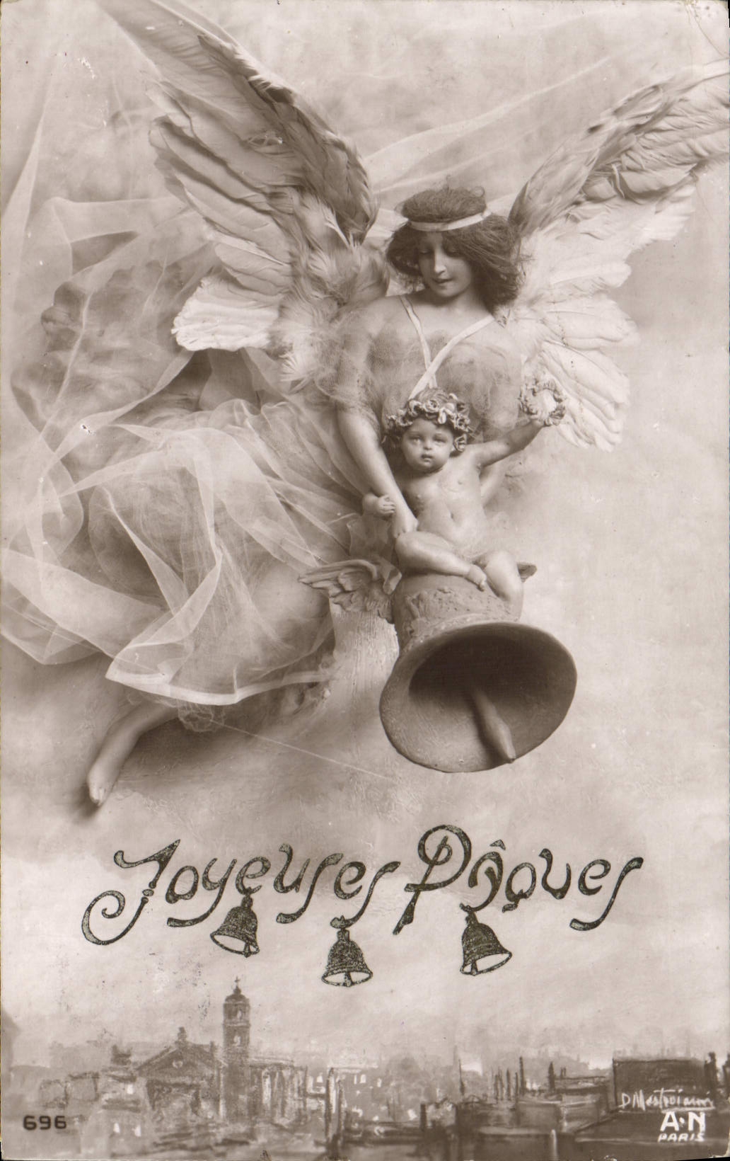 CPA Cloche Paques Ange 