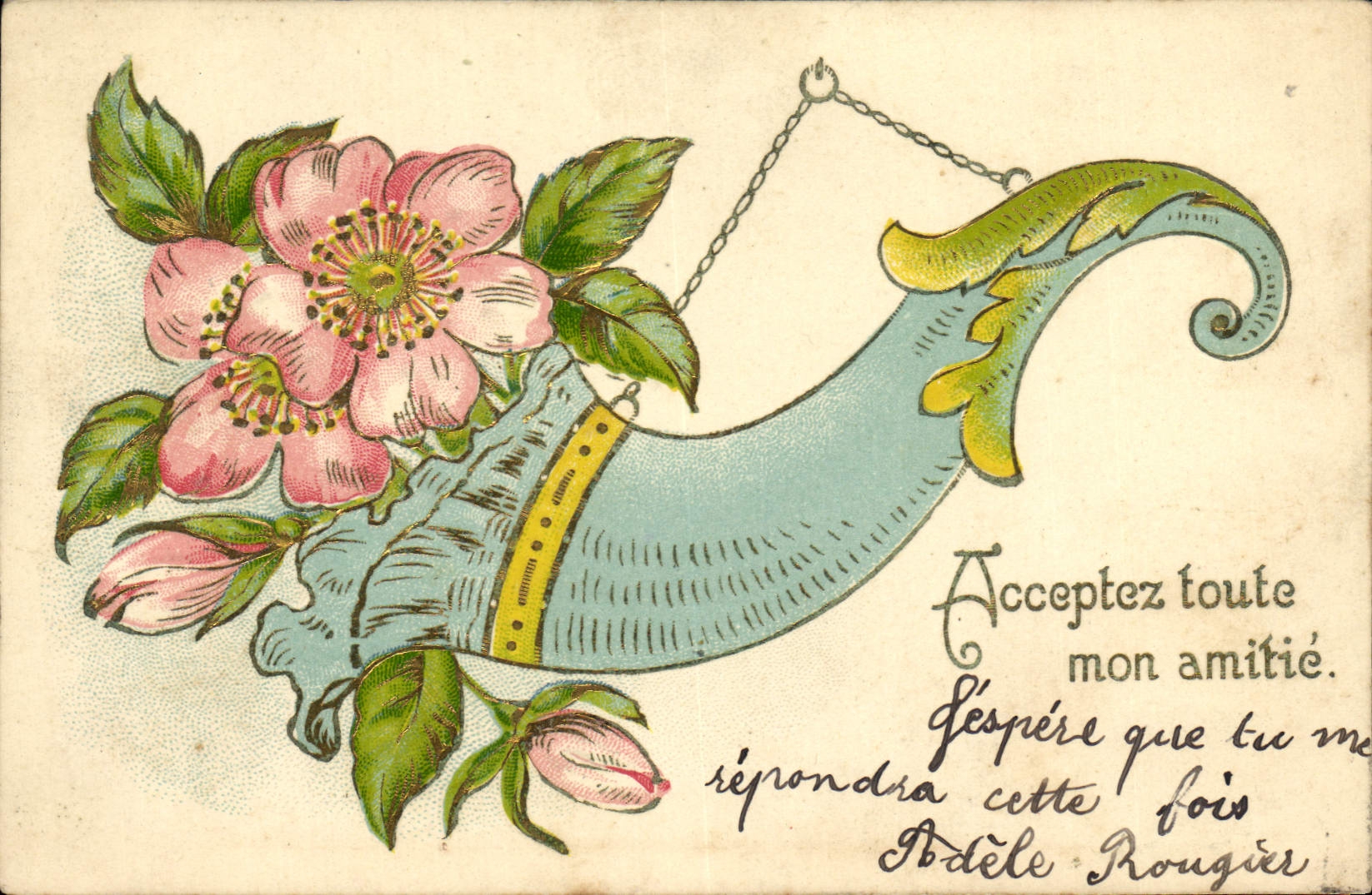 Vintage Postcard Fantasy Flowers Horn of plenty