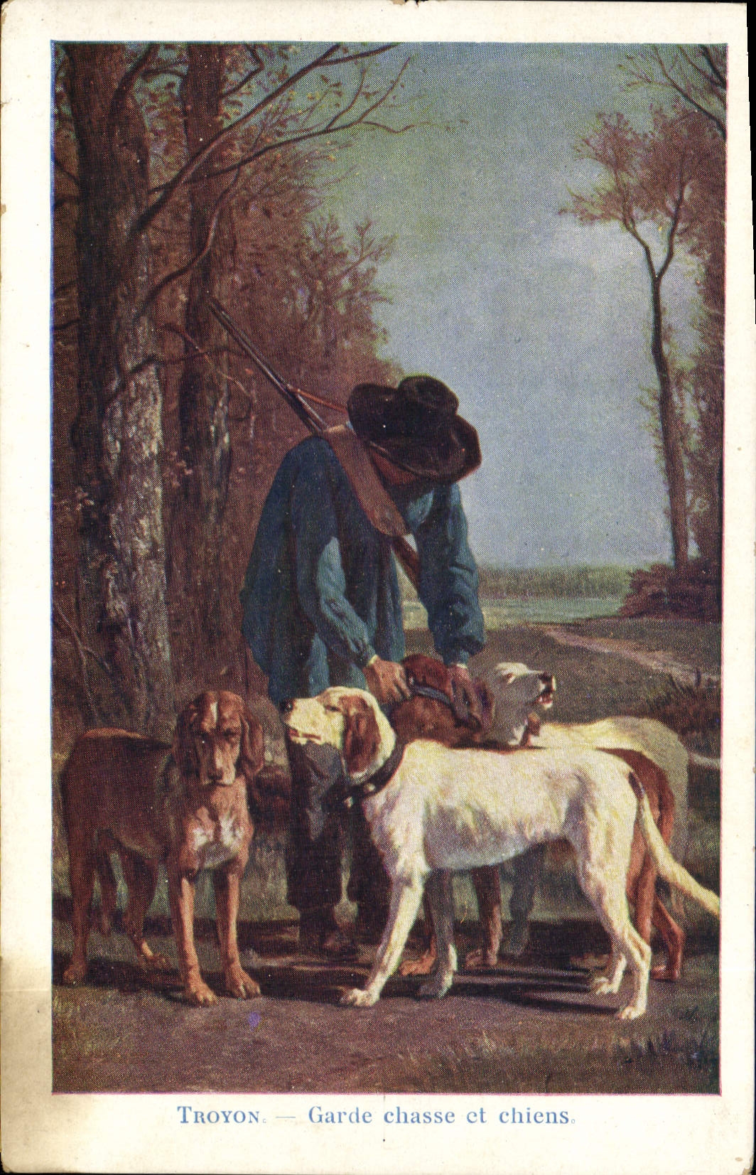 Vintage Postcard Drives out Troyon Garde hunting and dogs