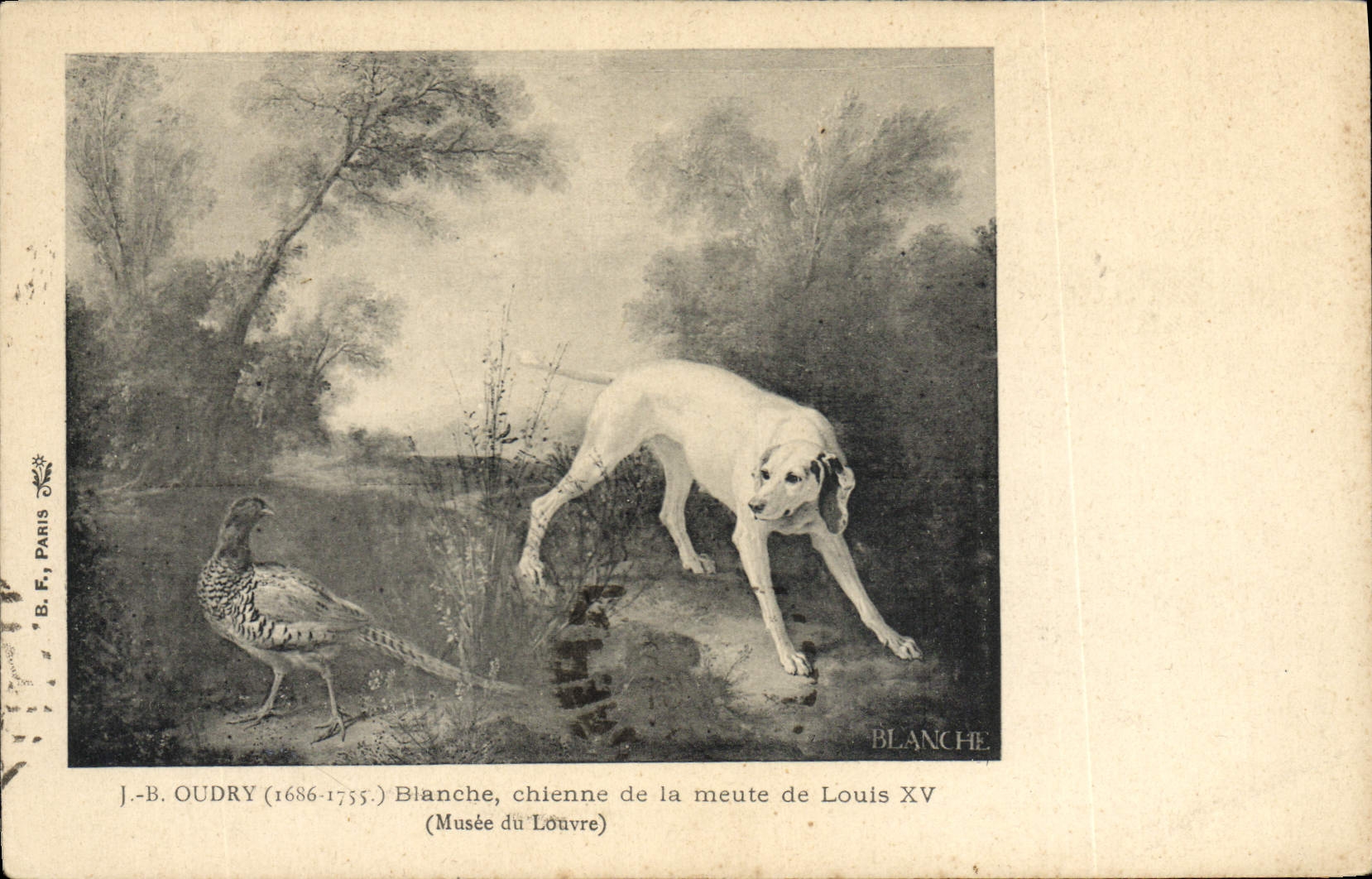 Vintage Postcard Drives out Oudry Blanche bitch of the pack of Louis XV Museum of Louvre Paris