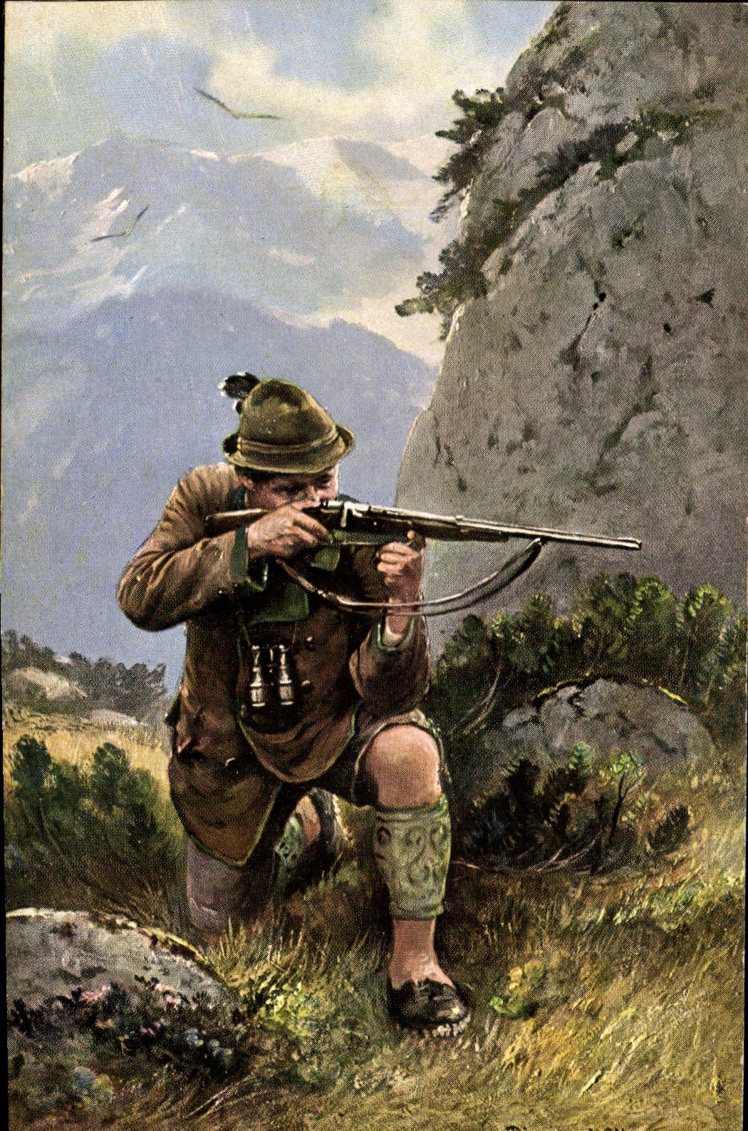 Vintage Postcard Drives out Hunter Rifle