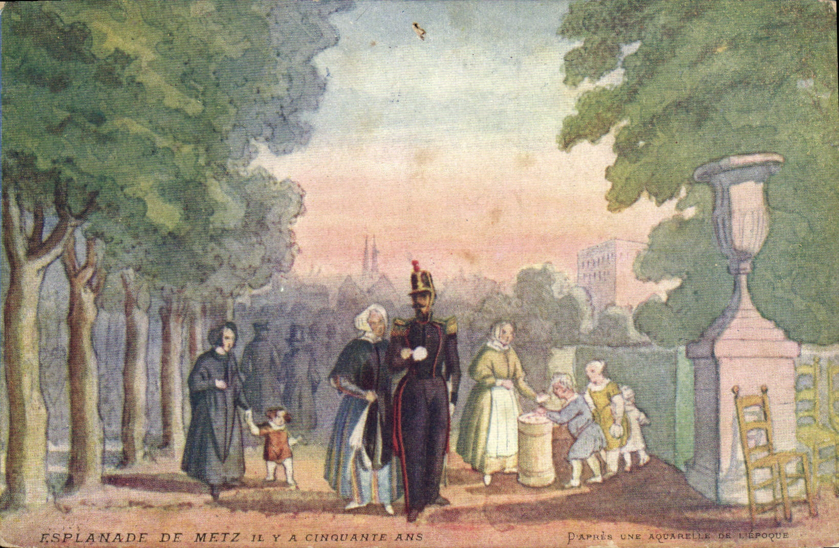 CPA Fantaisie Illustrateur Esplanade de Metz il y a cinquante ans Militaria