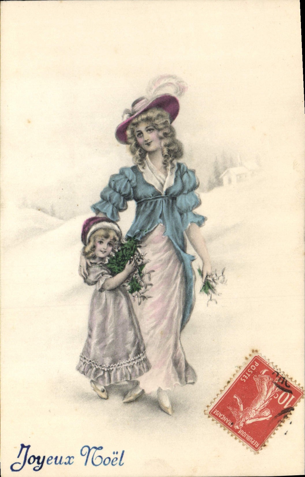 CPA Fantaisie Illustrateur Femme Enfant Noel