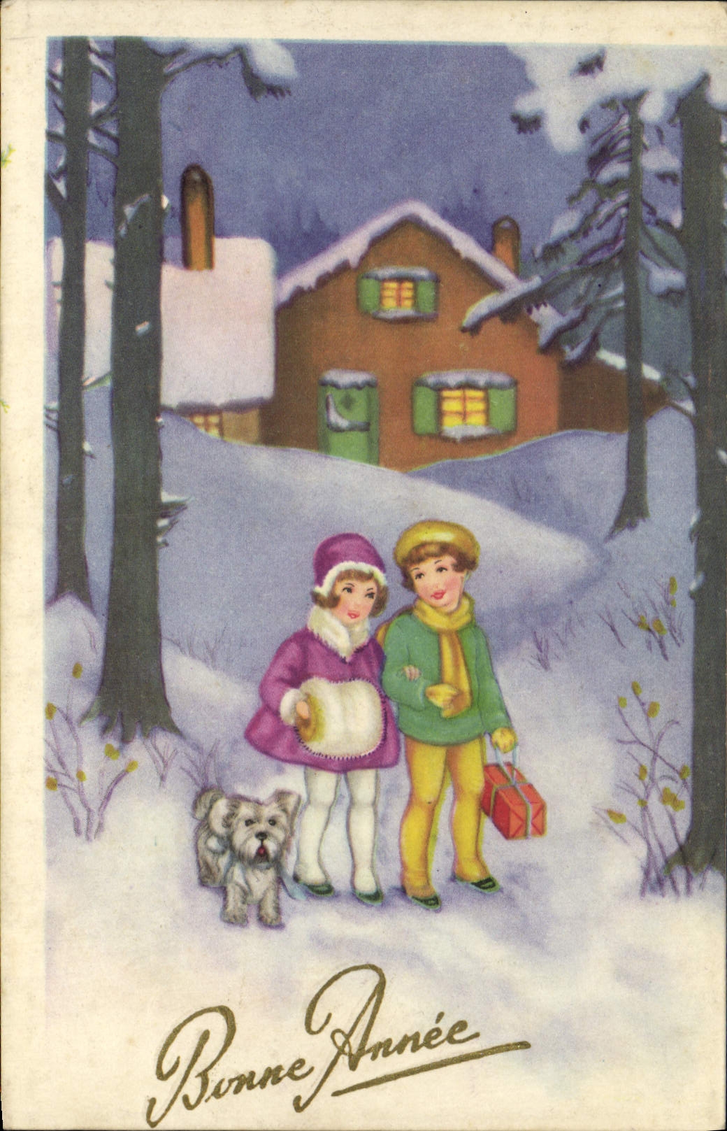 CPA Fantaisie Illustrateur Enfants Chien Bonne annee
