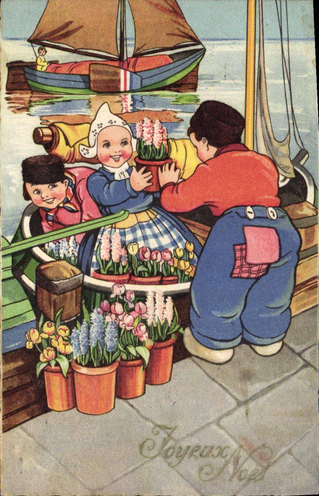 CPA Fantaisie Illustrateur Enfants Bateau Noel