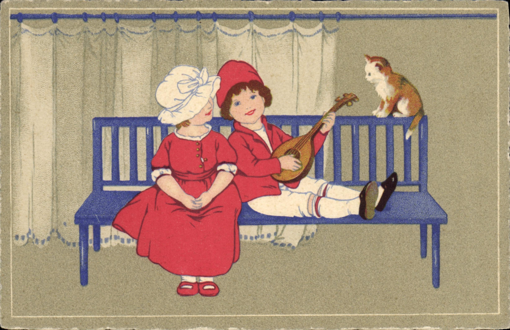 Vintage Postcard Fantasy Illustrator Children Cat Kitten