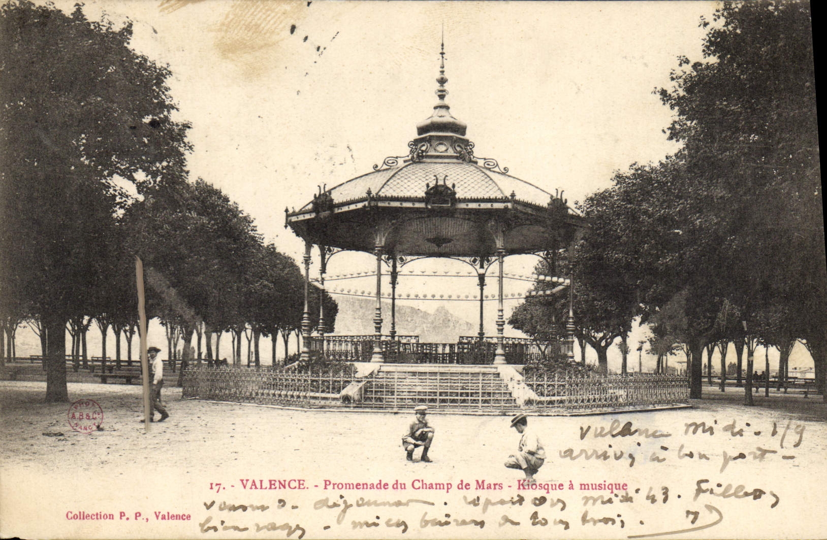 Vintage Postcard Bandstand Valence Walk of the Champ de Mars