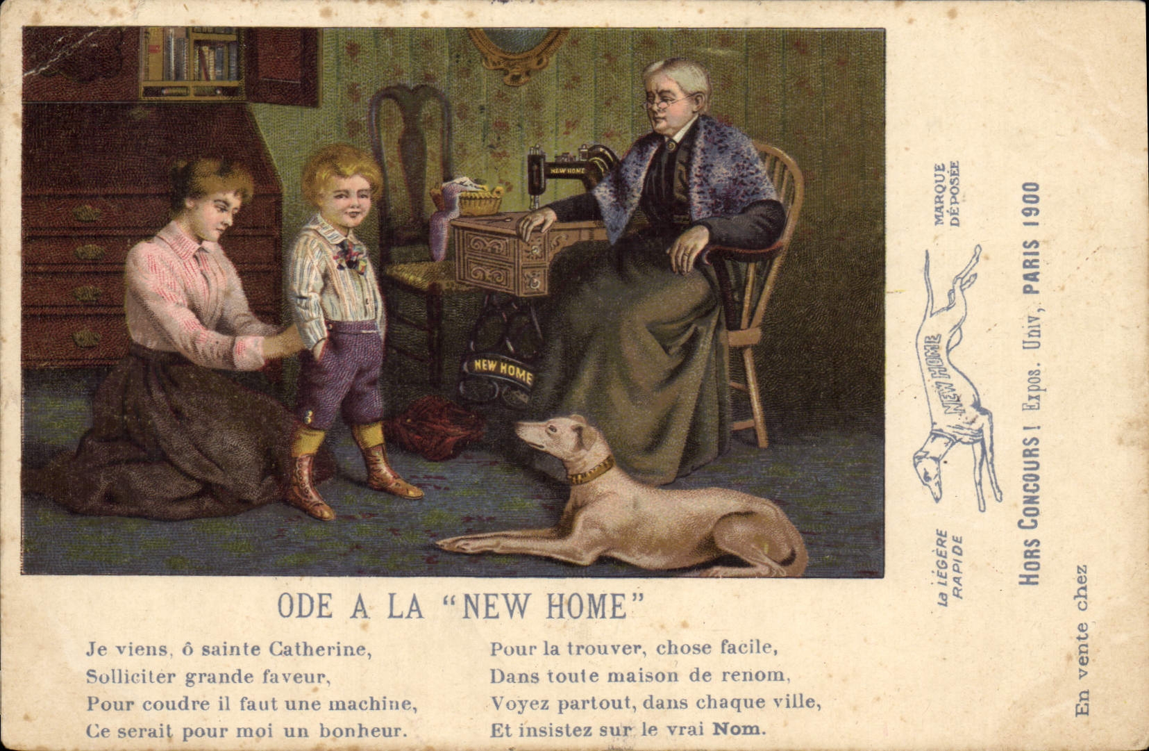 CPA Chiens Chien Ode a la New Home Hors Concours Paris 1900 Levrier 