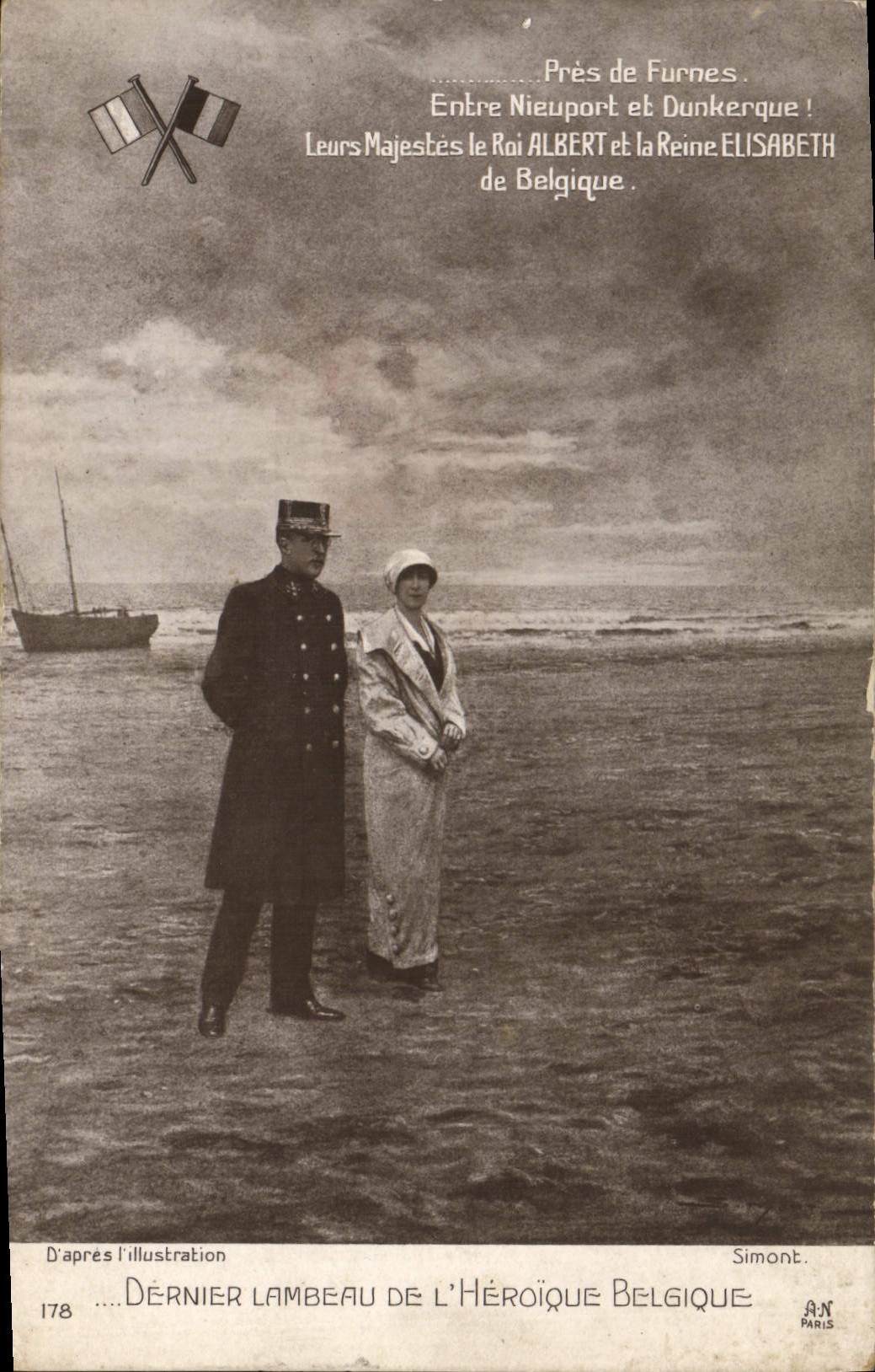 Vintage Postcard Militaria Close to Furnes between Nieuport and Dunkirk King Albert Queen Elizabeth