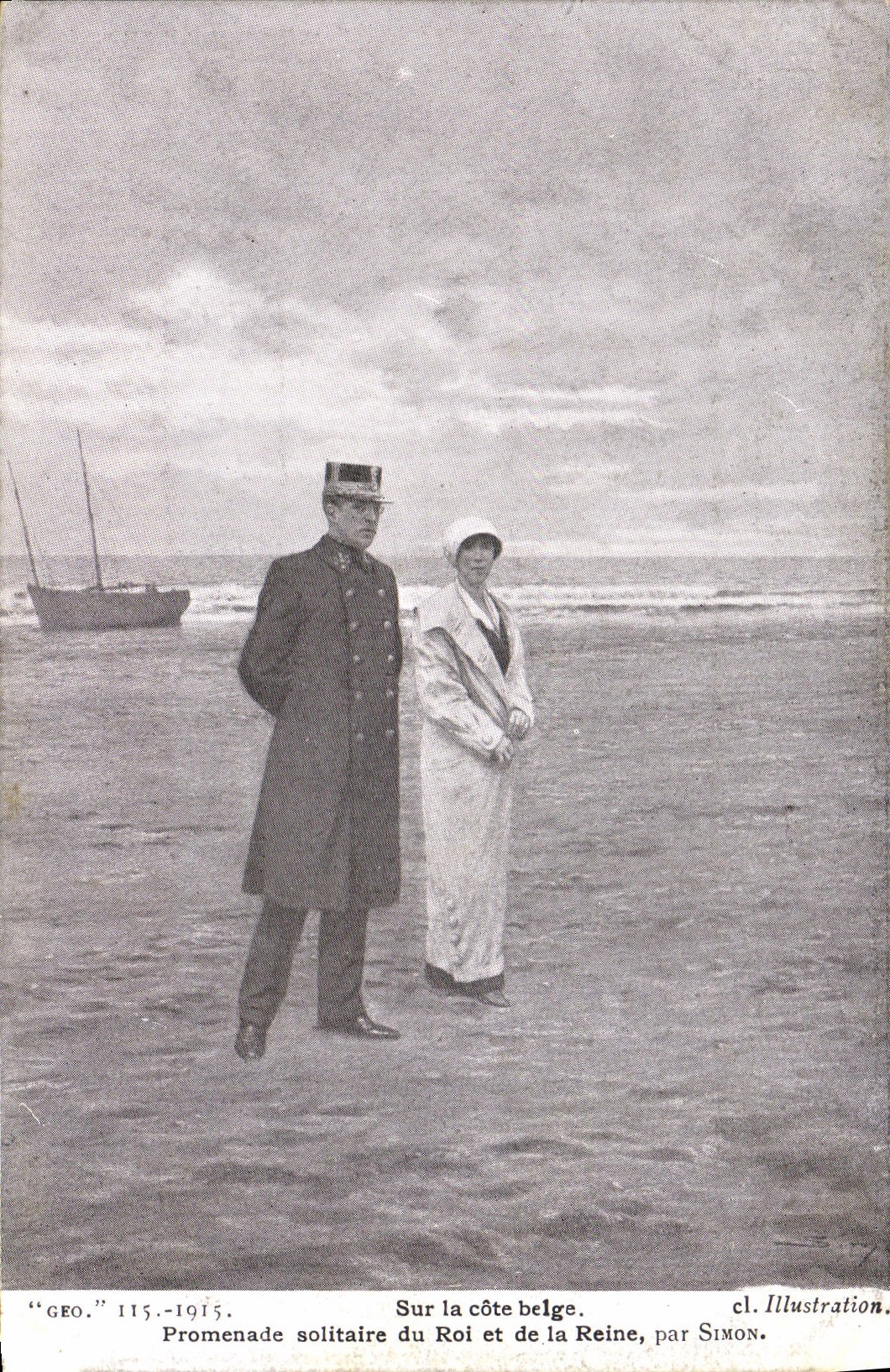 Vintage Postcard Militaria On the solitary Belgian side Walk of the King and the Queen by Simon