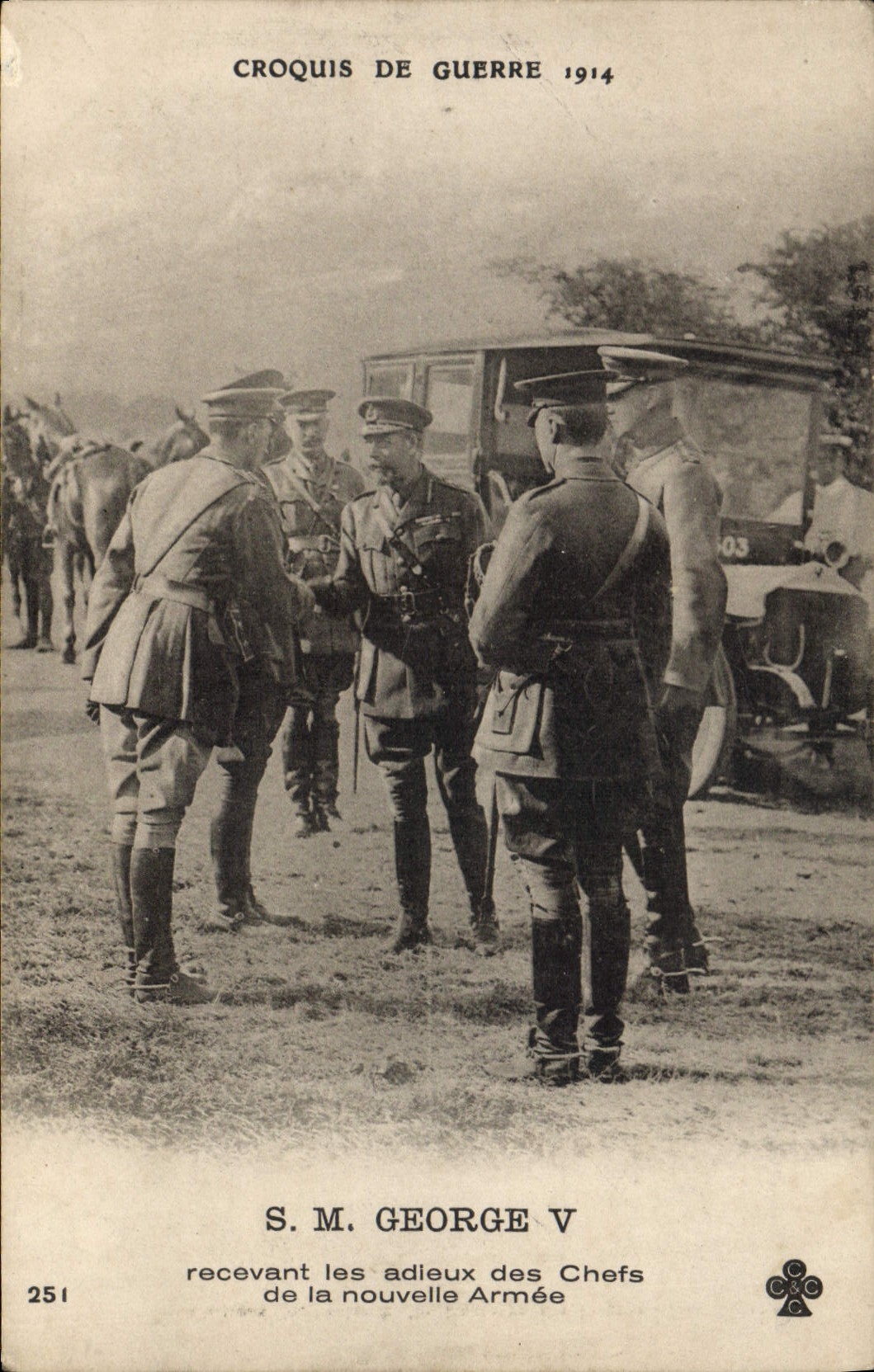 Vintage Postcard Militaria SM Georges V receiving the good-byes of the chiefs of the New army