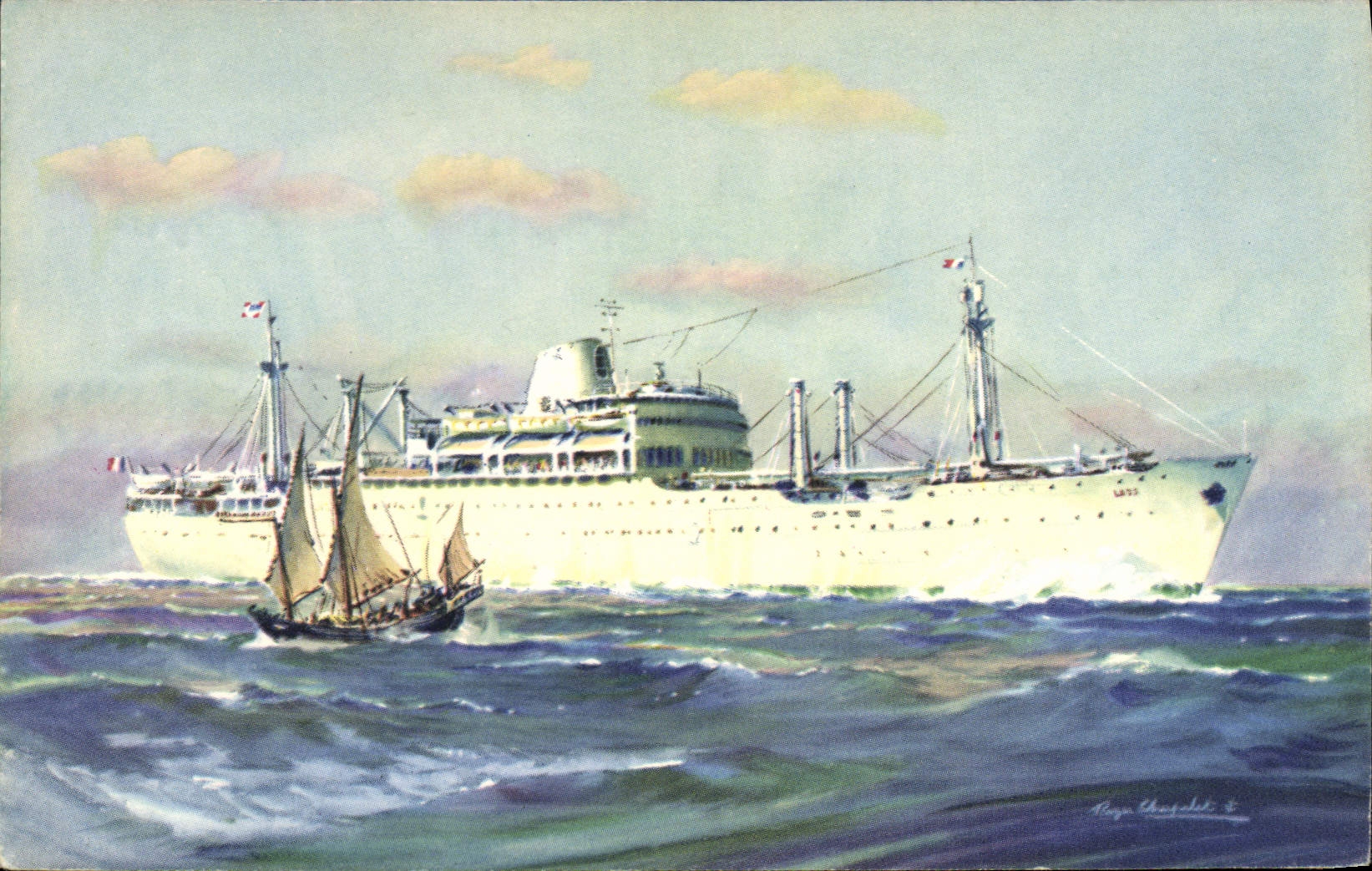 Vintage Postcard Boat Company of the Laos Shipping company