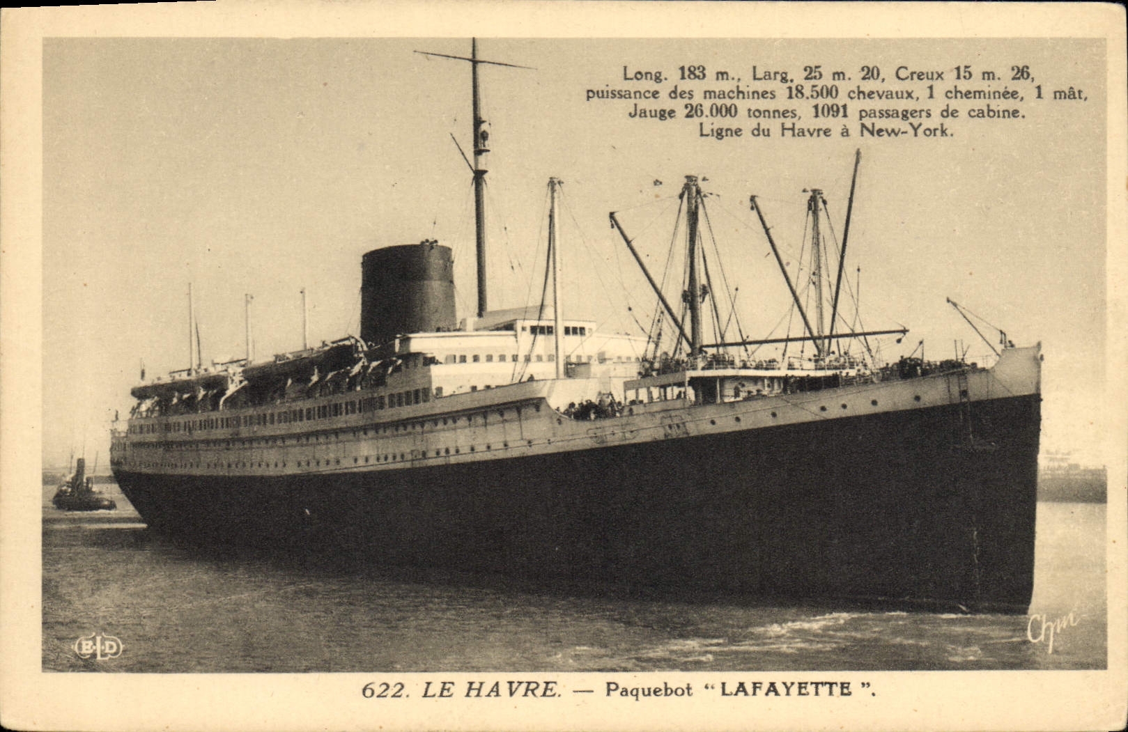 Vintage Postcard Boat Le Havre Lafayette Steamer