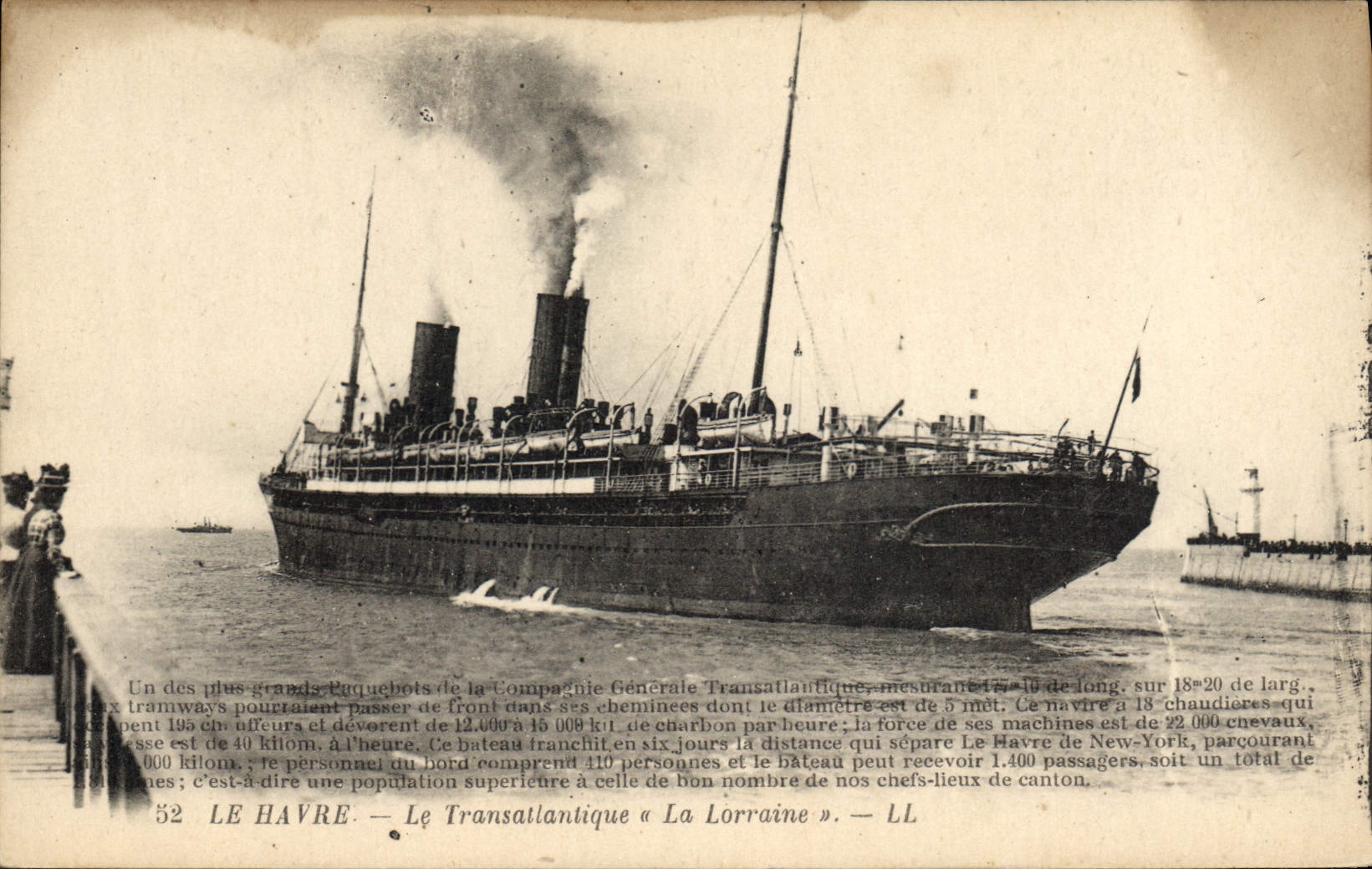 Vintage Postcard Boat Le Havre the Deck chair Lorraine