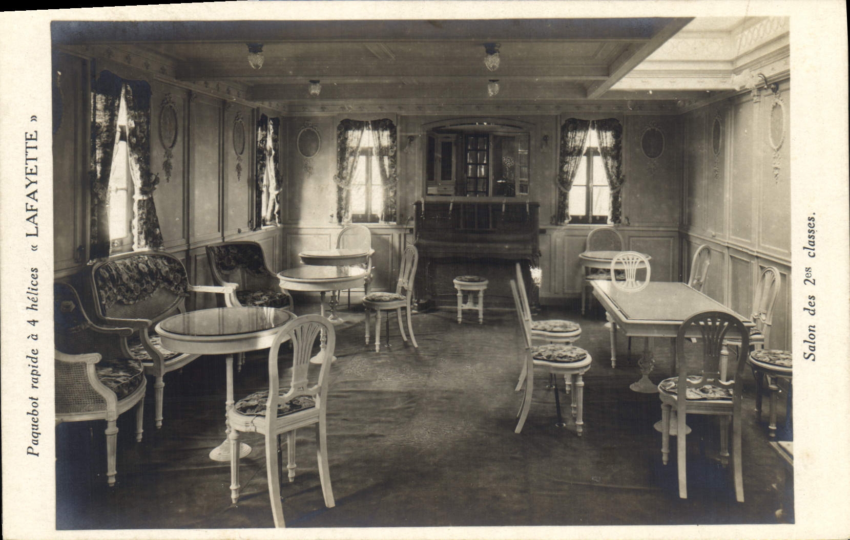 Postal Barco Paquebote A4 hélices Lafayette Salón ds 2.o clases