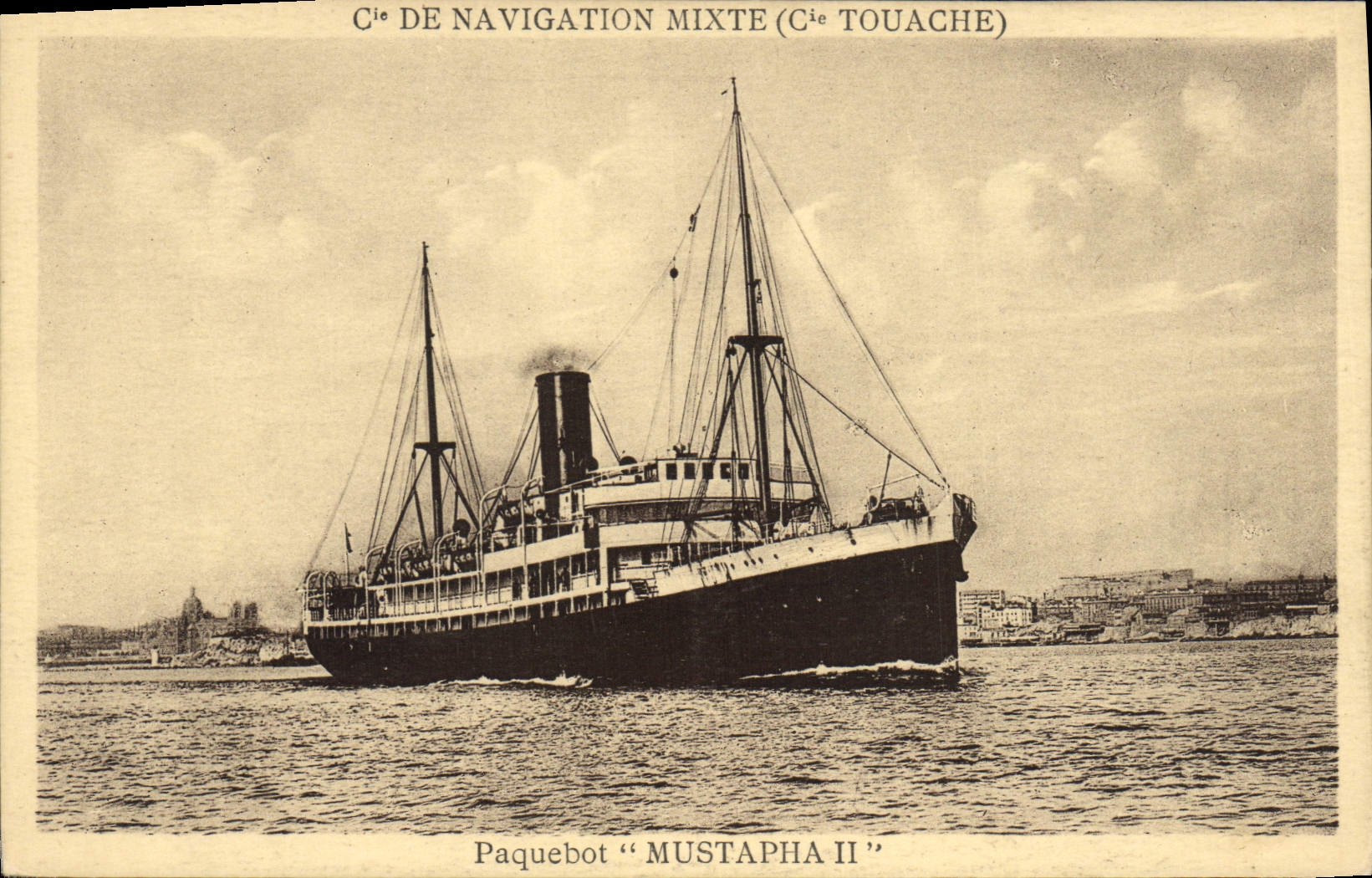 Postal Barco Naviera mixete CO Touache Paquebote Mustafá II