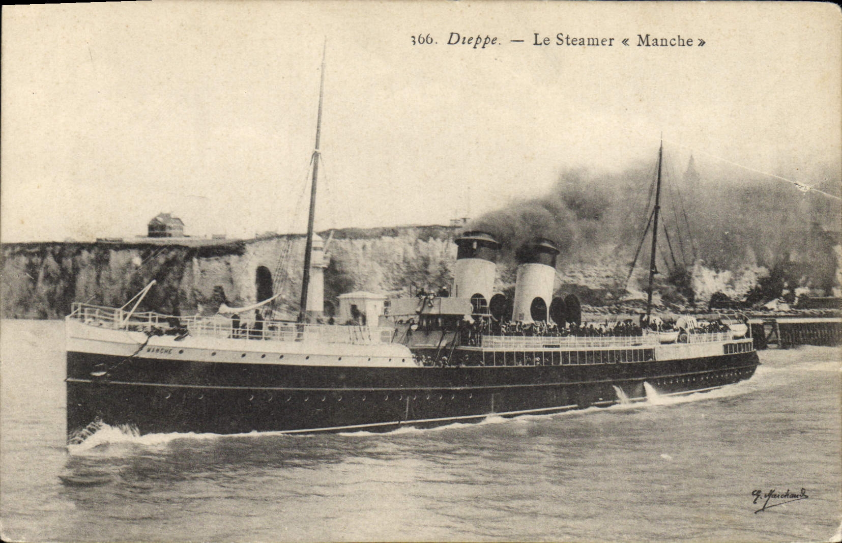 Vintage Postcard Dieppe Boat the steamer Handle