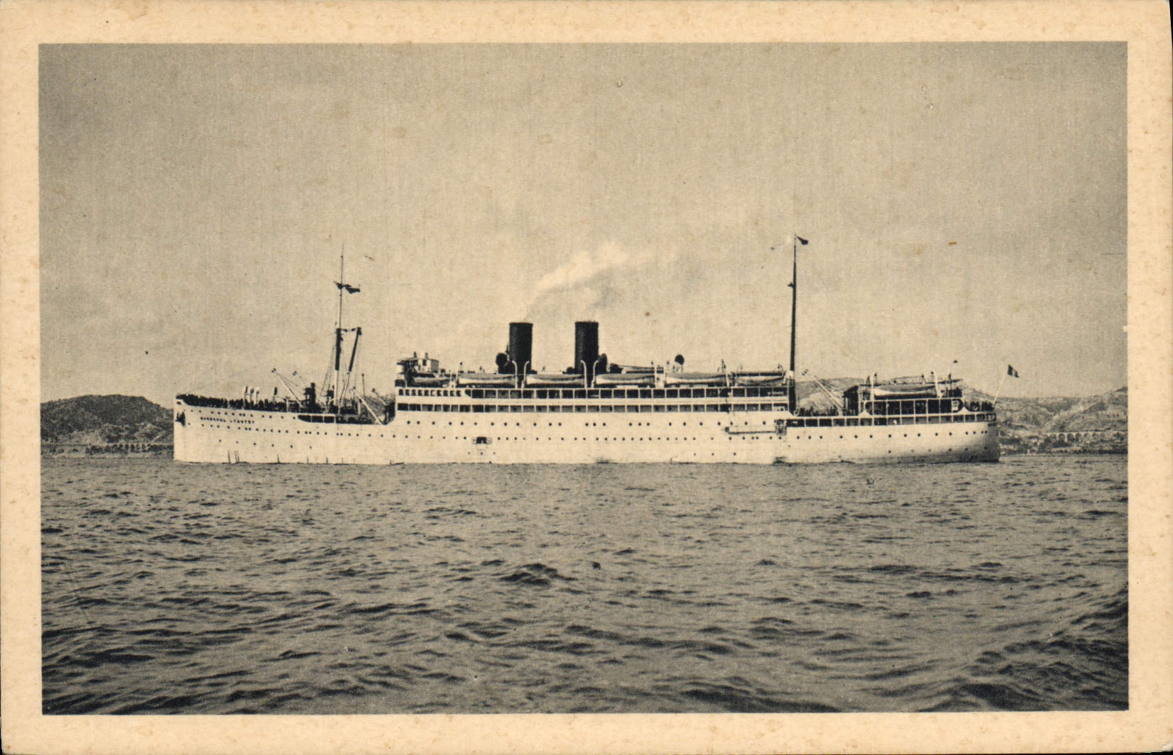 Postal Barco Naviera Mixto Marsella Paquebote Mariscal Lyautey