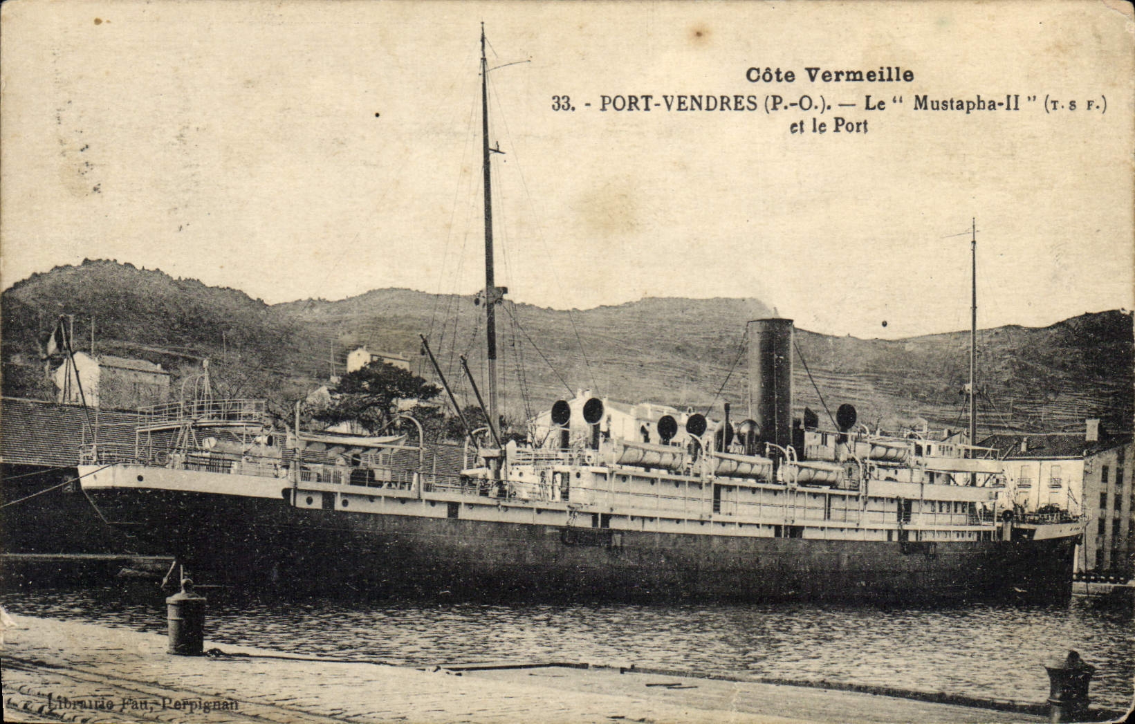 Postal Barco PORT Vendres el Mustafá II y el puerto
