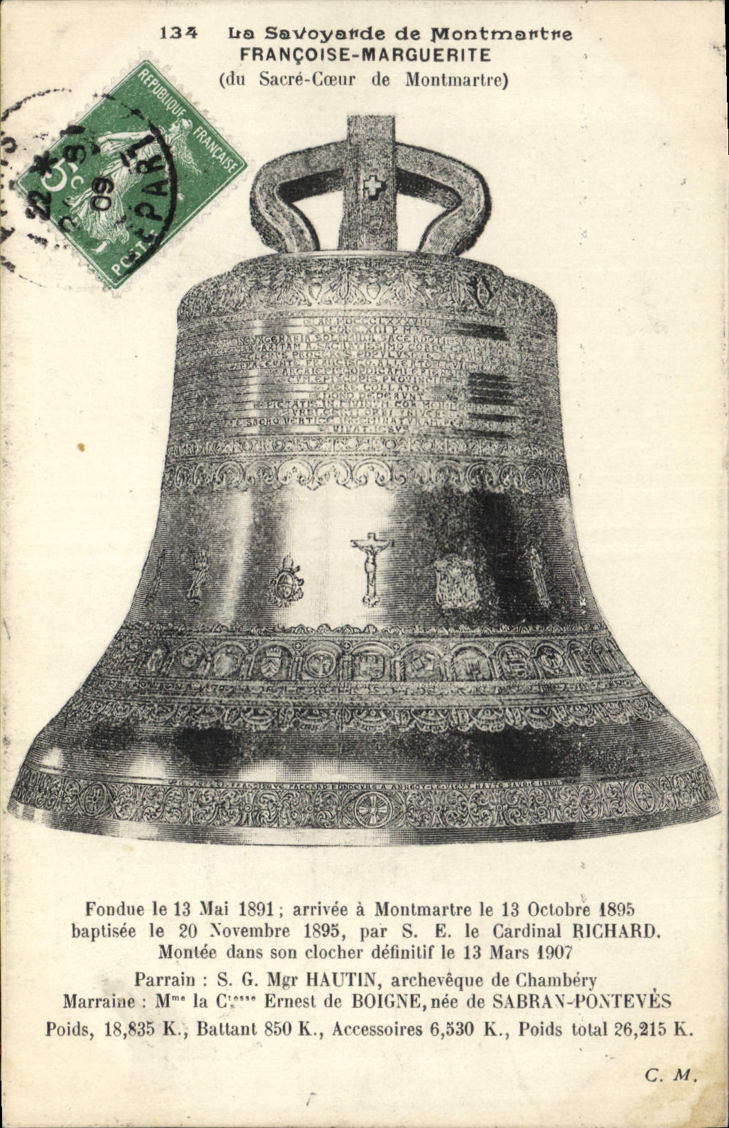 Vintage Postcard Bell the Savoyard one of Montmartre François Marguerite of the Sacring Heart of Montmartre