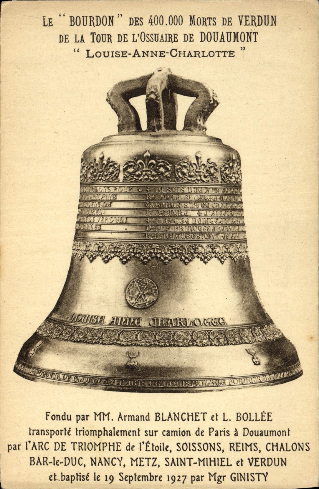 CPA Cloche le Bourdon de la tour de l'ossuaire de Douaumont Louise Anne Charlotte Militaria 