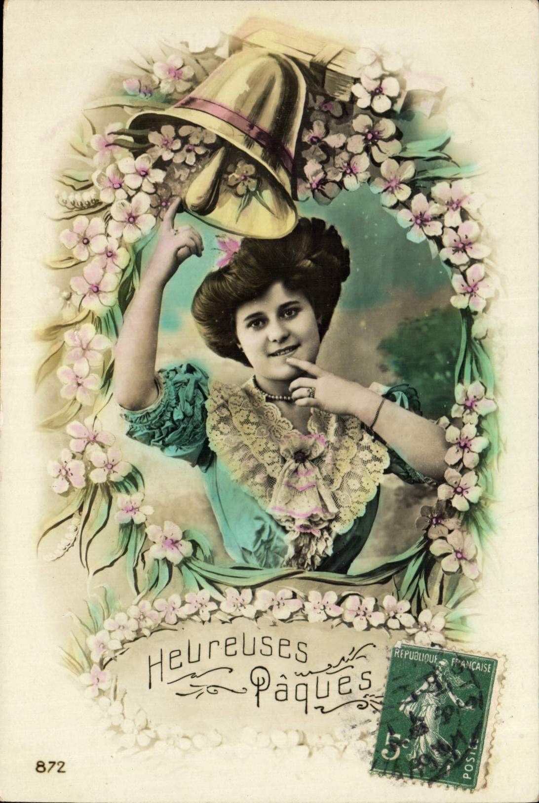 Vintage Postcard Bell Easter Woman